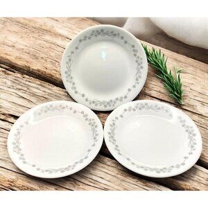 Vintage Corelle Ribbon Bouquet Bread Butter Plates Lot of 3 Dessert Gray Flowers